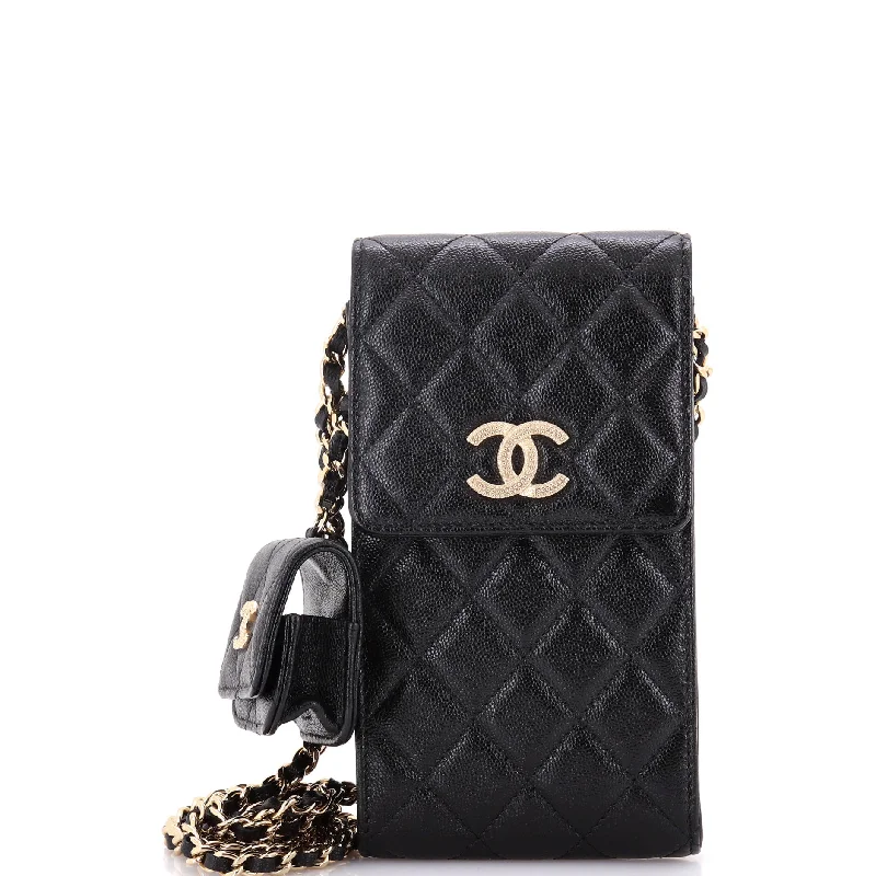 Luxury Christian Dior crossbody bags with a chain - link strapTextured CC Flap Phone Holder Crossbody Bag with AirPods Pro Case Quilted Caviar