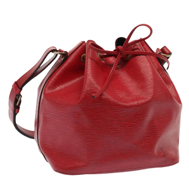 Louis Vuitton bags with a chain - link trim and a leather body for a modern edgeLOUIS VUITTON Epi Petit Noe Shoulder Bag Red M44107 LV Auth 87925