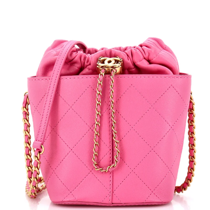 Christian Dior crossbody bags with a front - flap pocket for easy accessCC Drawstring Bucket Bag Quilted Caviar with Lambskin Small