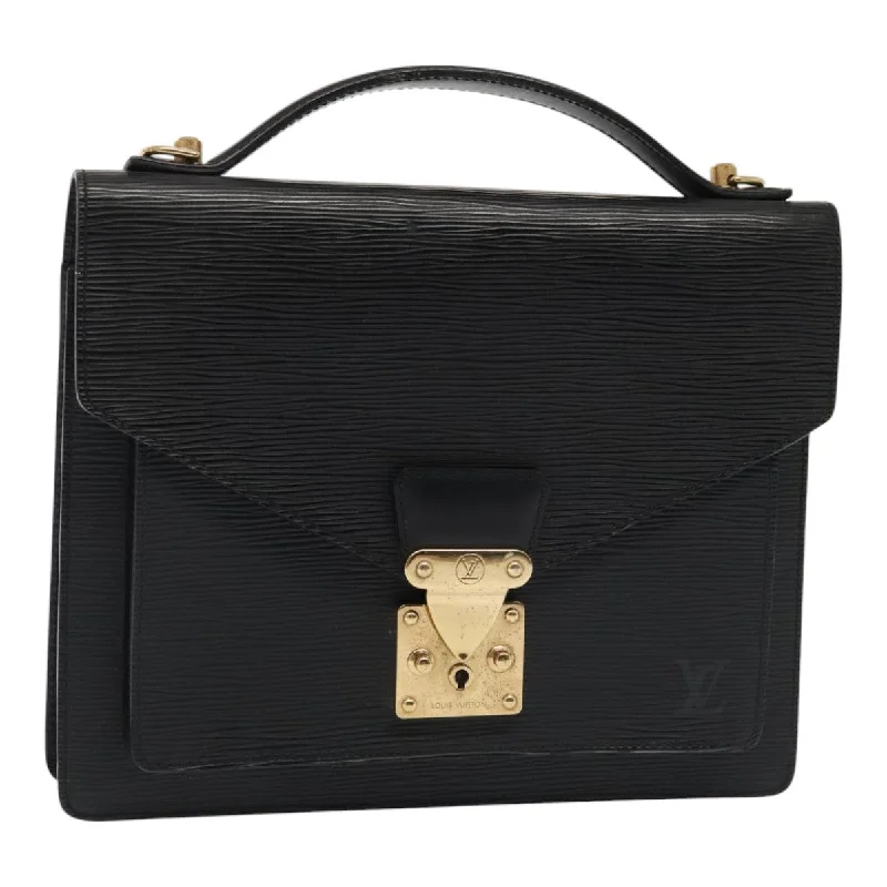 Louis Vuitton bags with a chain - link trim and a leather body for a modern edgeLOUIS VUITTON Epi Monceau 28 Hand Bag Black M52122 LV Auth ep5465