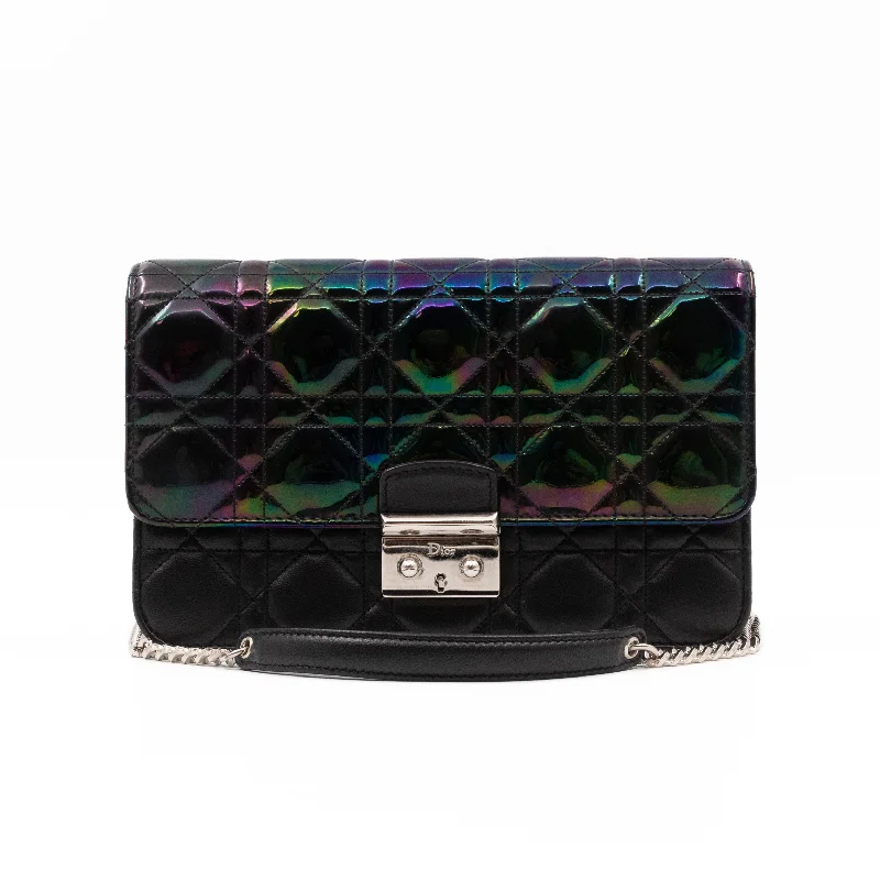 Christian Dior handbags with a snap - button closure and a decorative buckleMiss Dior Promenade Pouch Bag Metallic Iridescent Patent & Black Calfskin