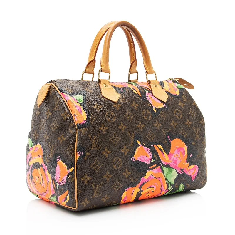 Louis Vuitton bags with a chain - link trim and a leather body for a modern edgeLouis Vuitton Limited Edition Monogram Canvas Roses Speedy 30 Satchel (22996)