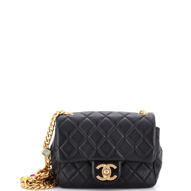 Contemporary Christian Dior handbags with a unique shapePearl Samba Resin Chain Square Flap Bag Quilted Lambskin Mini