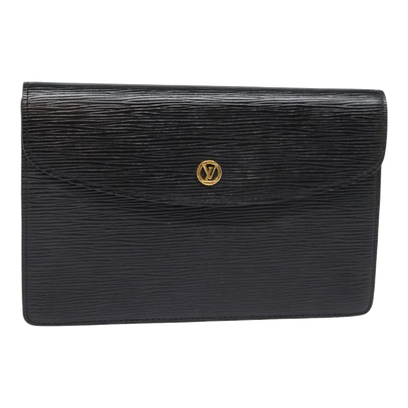 Louis Vuitton bags with a chain - link trim and a leather body for a modern edgeLOUIS VUITTON Epi Montaigne 23 Clutch Bag Black M52662 LV Auth 88335