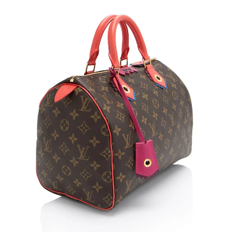 Louis Vuitton bags with a chain - link trim and a leather body for a modern edgeLouis Vuitton Limited Edition Monogram Canvas Totem Speedy 30 Satchel (emv1sU)