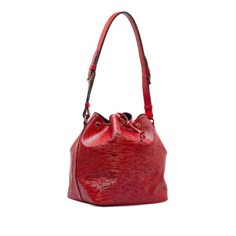 Louis Vuitton bags with a chain - link trim and a leather body for a modern edgeLOUIS VUITTON Epi Petit Noe Bucket Bag