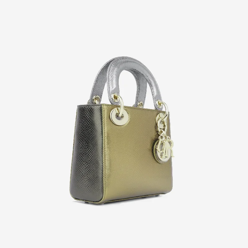 High - fashion Christian Dior bags with a geometric patternMini Lady Dior - Silver/Gold