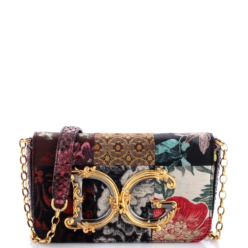 Christian Dior Saddle bags with a studded trim for a bold lookDG Girls Chain Clutch Multicolor Patchwork with Snakeskin