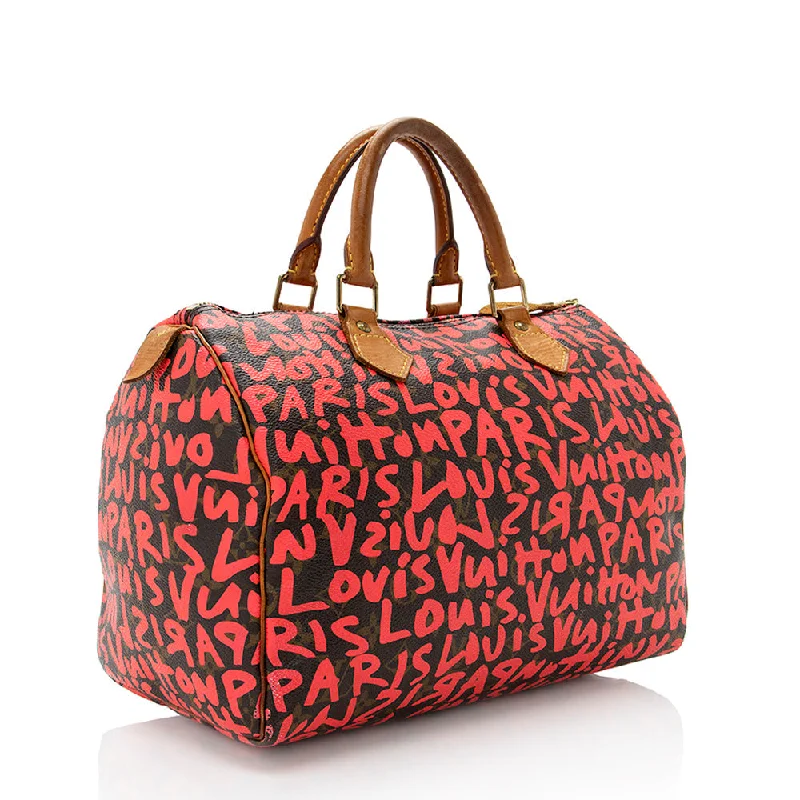 Louis Vuitton bags with a chain - link trim and a leather body for a modern edgeLouis Vuitton Limited Edition Monogram Graffiti Speedy 30 Satchel (18313)