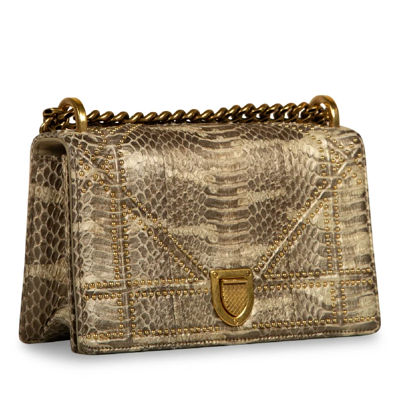 Christian Dior bags with a side - pocket for holding a water bottleSmall Studded Diorama - Python