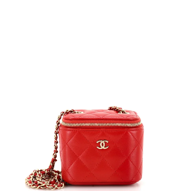 Christian Dior handbags with a snap - button closure and a decorative buckleClassic Vanity Case with Chain Quilted Lambskin Mini