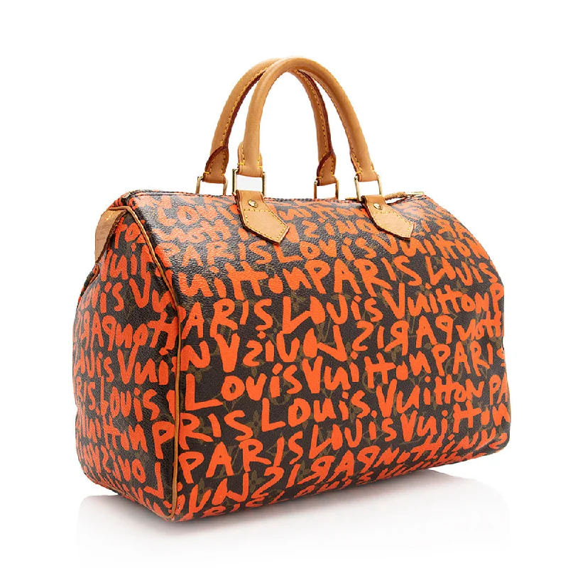 Louis Vuitton bags with a chain - link trim and a leather body for a modern edgeLouis Vuitton Limited Edition Monogram Graffiti Speedy 30 Satchel (20369)