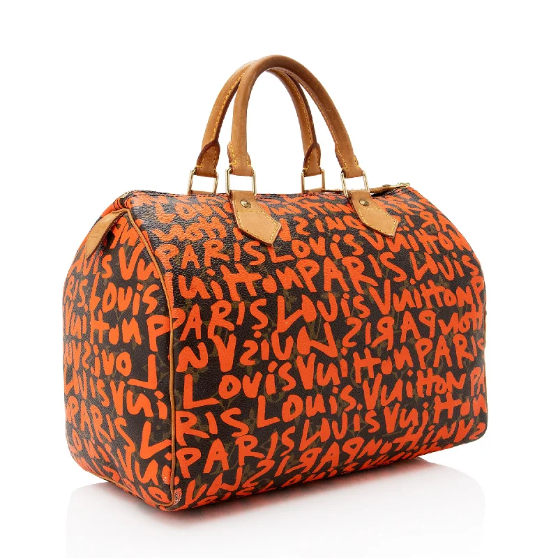 Louis Vuitton bags with a chain - link trim and a leather body for a modern edgeLouis Vuitton Limited Edition Monogram Graffiti Speedy 30 Satchel (22943)