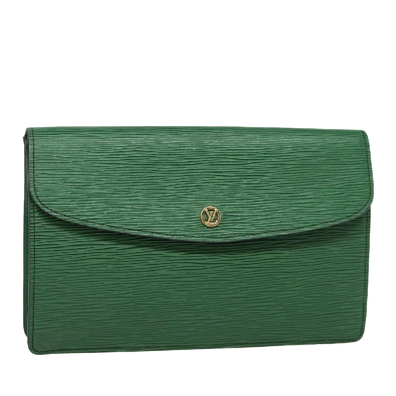 Louis Vuitton bags with a chain - link trim and a leather body for a modern edgeLOUIS VUITTON Epi Montaigne 27 Clutch Bag Green M52654 LV Auth 87962