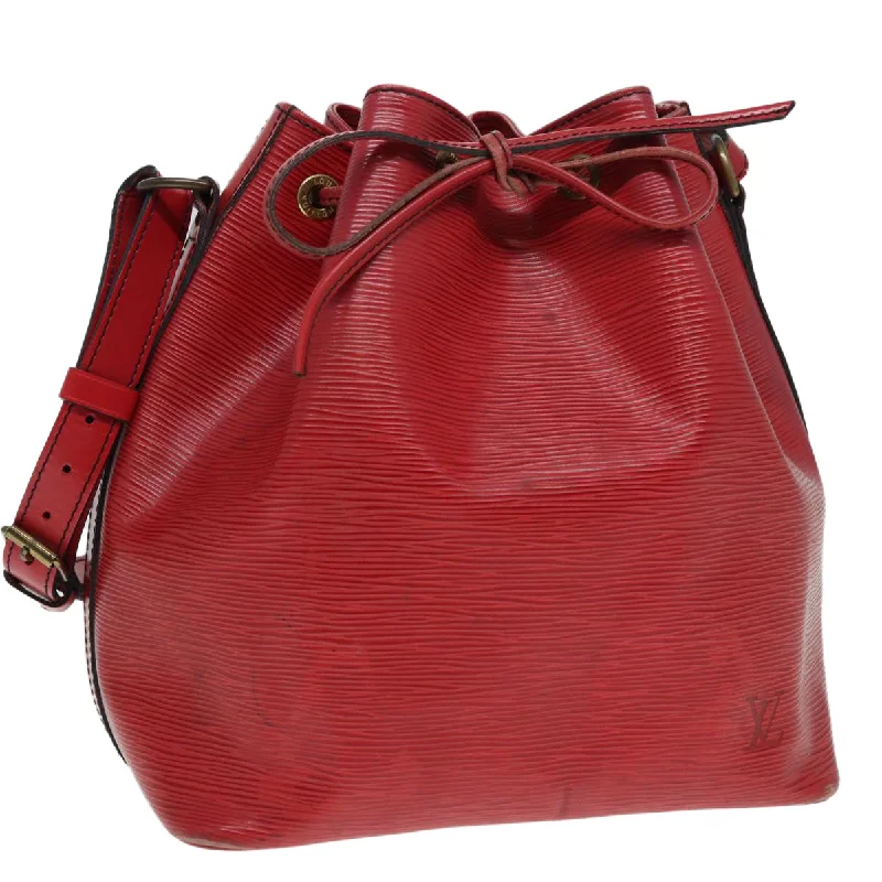 Louis Vuitton bags with a chain - link trim and a leather body for a modern edgeLOUIS VUITTON Epi Petit Noe Shoulder Bag Red M44107 LV Auth 86673