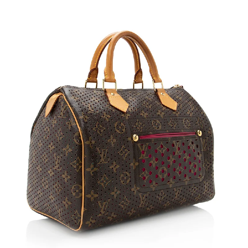 Louis Vuitton bags with a chain - link trim and a leather body for a modern edgeLouis Vuitton Limited Edition Monogram Canvas Perforated Speedy 30 Satchel (20760)