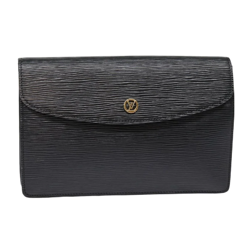 Louis Vuitton bags with a chain - link trim and a leather body for a modern edgeLOUIS VUITTON Epi Montaigne 23 Clutch Bag Black M52662 LV Auth 88630