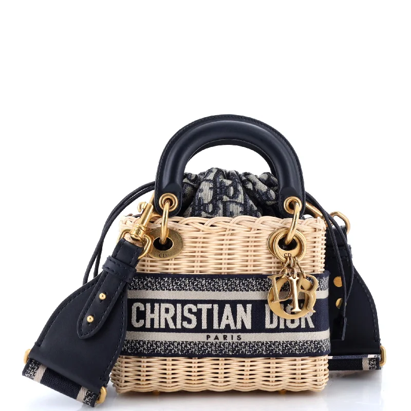 Contemporary Christian Dior handbags with a unique shapeLady Dior Bag Wicker and Oblique Canvas Mini