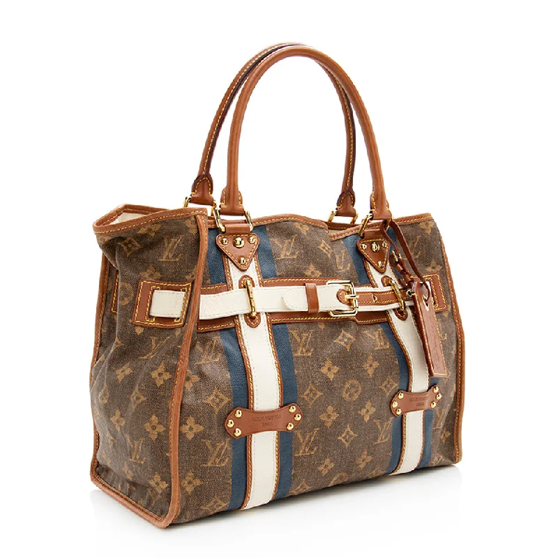 Louis Vuitton bags with a chain - link trim and a leather body for a modern edgeLouis Vuitton Limited Edition Monogram Tisse Rayures GM Tote (20136)