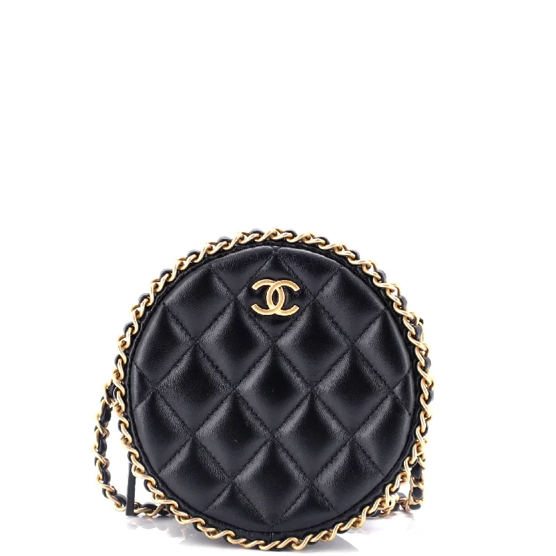 Christian Dior bags with a side - pocket for holding a water bottleChain Around Round Clutch with Chain Quilted Lambskin