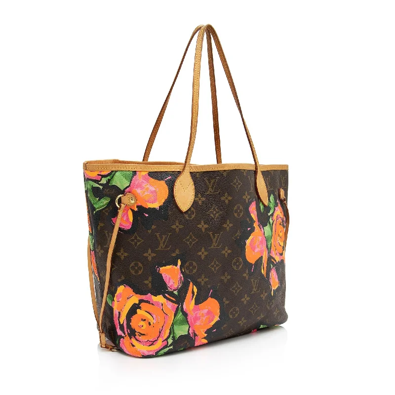 Louis Vuitton bags with a chain - link trim and a leather body for a modern edgeLouis Vuitton Limited Edition Monogram Canvas Roses Neverfull MM Tote (08P0EY)