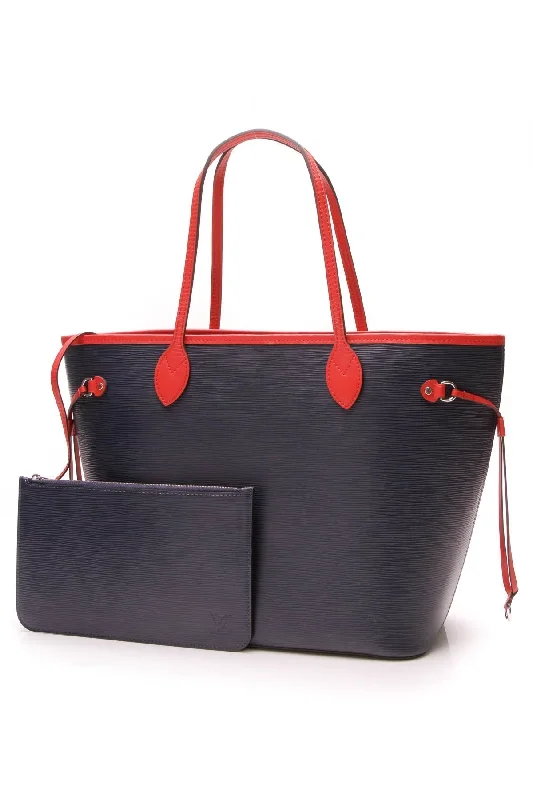 Louis Vuitton bags with a chain - link trim and a leather body for a modern edgeLouis Vuitton Epi Neverfull MM Tote Bag - Indigo Coquelicot