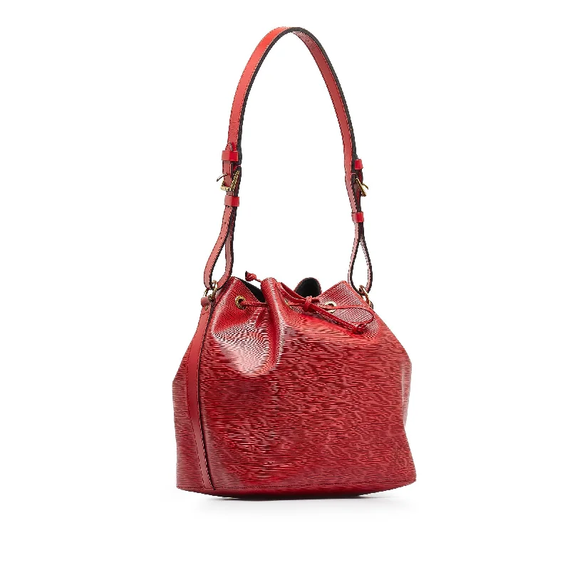 Louis Vuitton bags with a chain - link trim and a leather body for a modern edgeLOUIS VUITTON Epi Petit Noe Bucket Bag