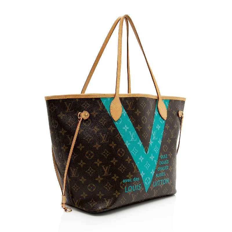 Louis Vuitton bags with a chain - link trim and a leather body for a modern edgeLouis Vuitton Limited Edition Monogram Canvas V Neverfull MM Tote (tPAWzS)