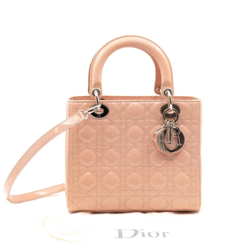 Christian Dior Saddle bags with a distressed leather finishLady Dior Medium Light Pink Patent Leather