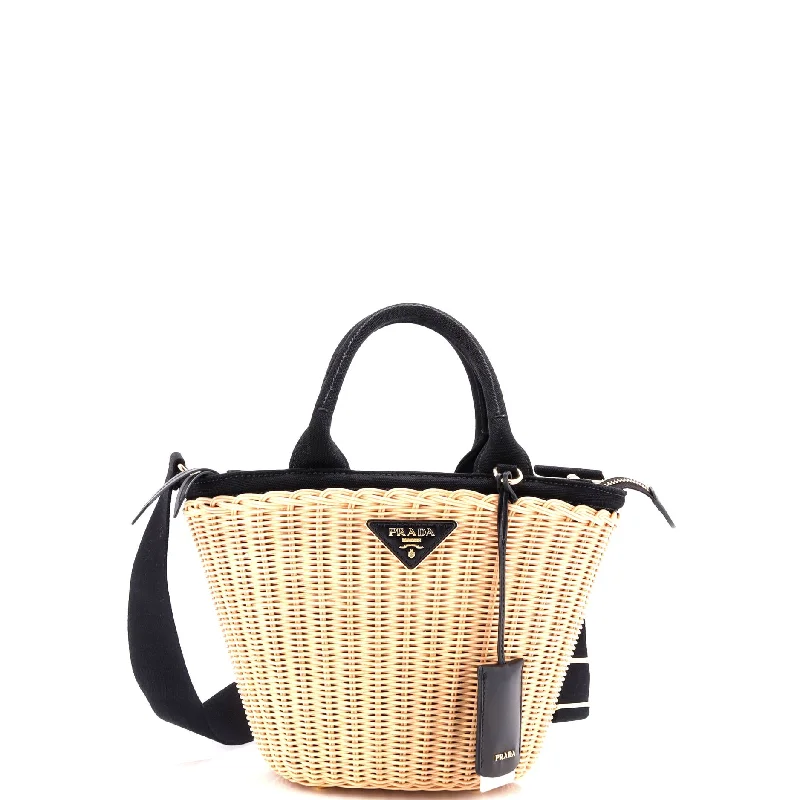 Christian Dior Saddle bags with a patent leather finish for a shiny lookConvertible Basket Bag Wicker with Canvas Small