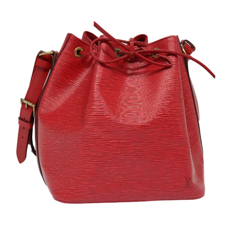 Louis Vuitton bags with a chain - link trim and a leather body for a modern edgeLOUIS VUITTON Epi Petit Noe Shoulder Bag Red M44107 LV Auth 88888