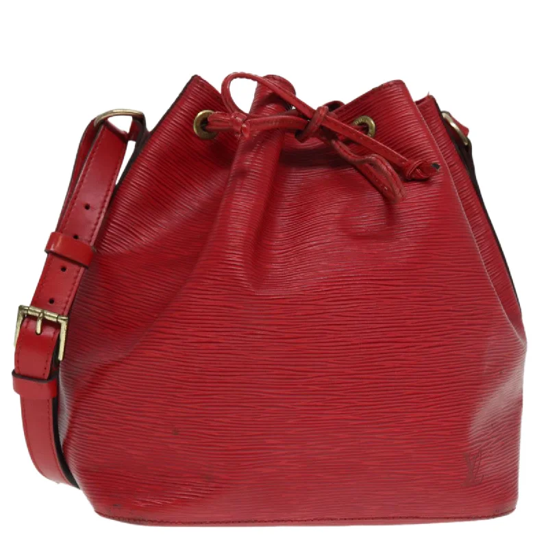 Louis Vuitton bags with a chain - link trim and a leather body for a modern edgeLOUIS VUITTON Epi Petit Noe Shoulder Bag Red M44107 LV Auth bs17209