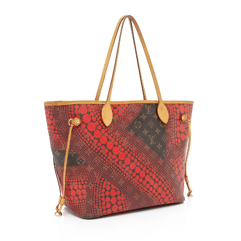 Louis Vuitton bags with a chain - link trim and a leather body for a modern edgeLouis Vuitton Limited Edition Monogram Canvas Kusama Neverfull MM Tote (23298)