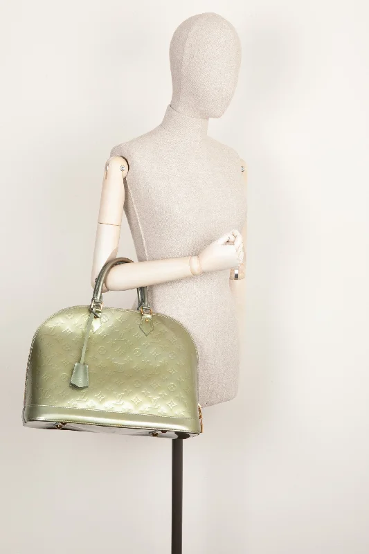 Louis Vuitton bags with a chain - link trim and a leather body for a modern edgeLOUIS VUITTON Alma Bag GM Vernis Vert Tonic