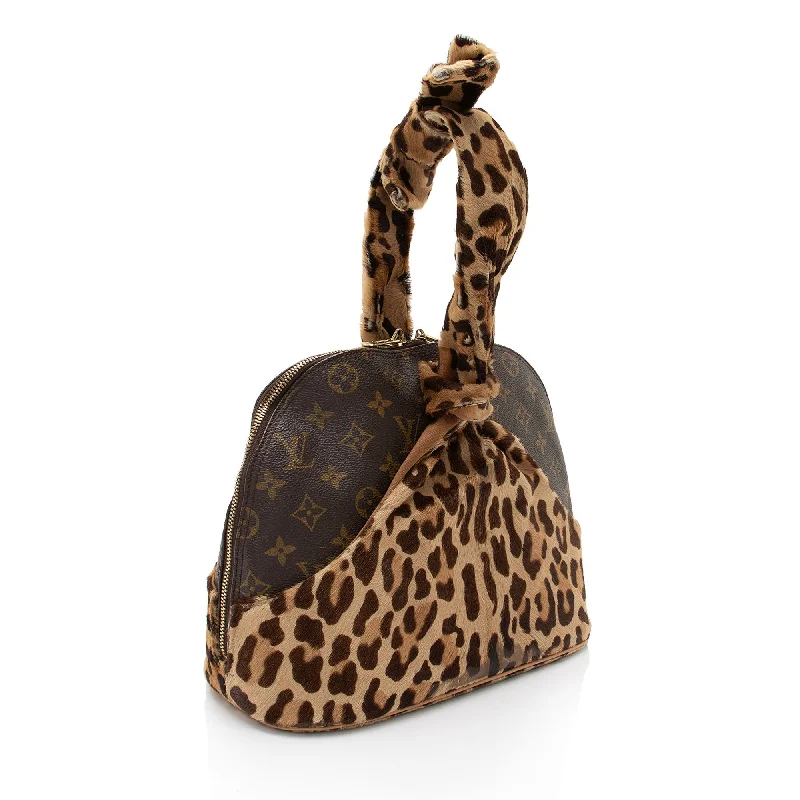 Louis Vuitton bags with a chain - link trim and a leather body for a modern edgeLouis Vuitton Limited Edition Monogram Canvas Leopard Pony Hair Allia Alma Satchel (7m3MG9)