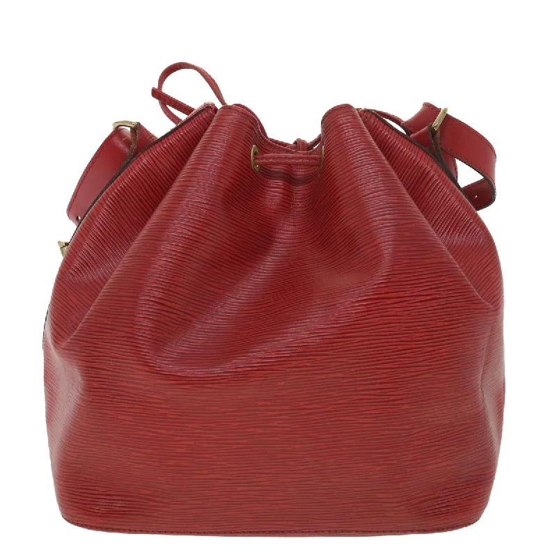 Louis Vuitton bags with a chain - link trim and a leather body for a modern edgeLOUIS VUITTON Epi Petit Noe Shoulder Bag Red M44107 LV Auth lt736