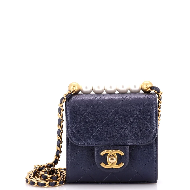 Christian Dior handbags with a back - pocket for quick storageChic Pearls Flap Clutch with Chain Quilted Goatskin Mini