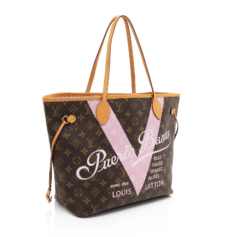 Louis Vuitton bags with a chain - link trim and a leather body for a modern edgeLouis Vuitton Limited Edition Monogram Canvas Puerto Banus Neverfull MM Tote (YW2xLA)