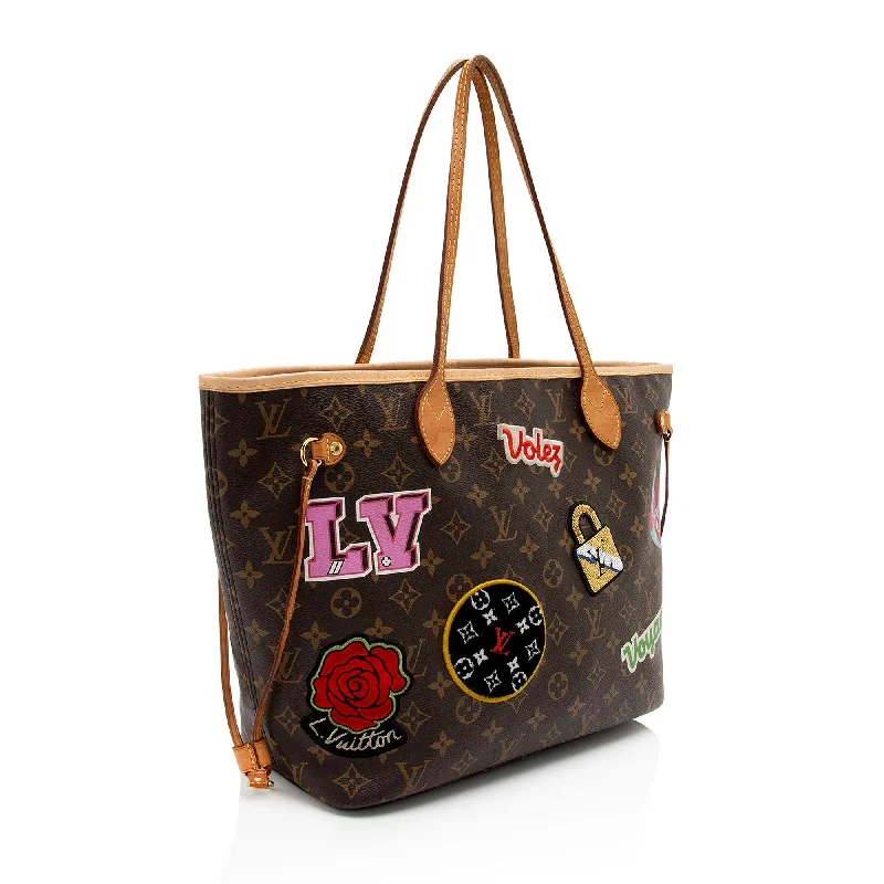 Louis Vuitton bags with a chain - link trim and a leather body for a modern edgeLouis Vuitton Limited Edition Monogram Canvas Patches Neverfull MM Tote (KlWEPF)