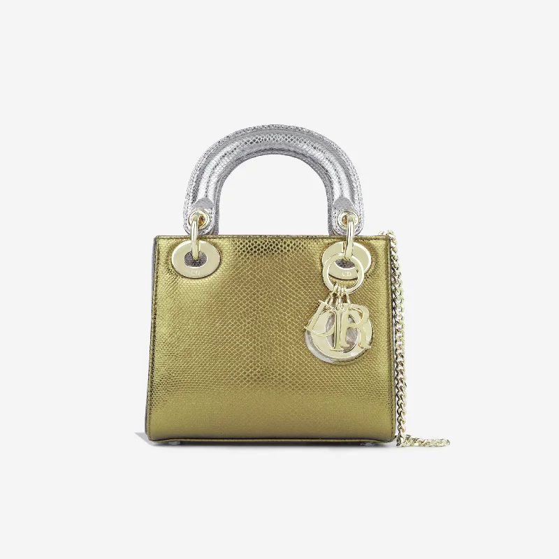 Christian Dior bags with a side - pocket for holding a water bottleMini Lady Dior - Silver/Gold