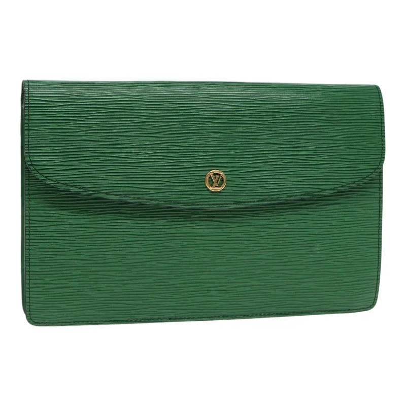 Louis Vuitton bags with a chain - link trim and a leather body for a modern edgeLOUIS VUITTON Epi Montaigne 27 Clutch Bag Green M52654 LV Auth ep5317