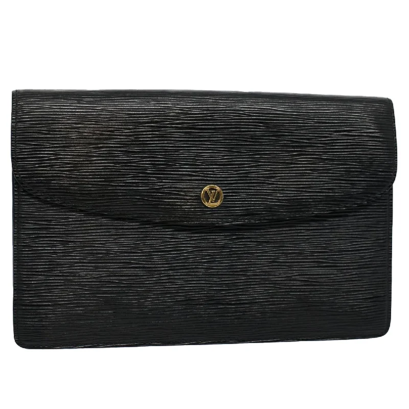 Louis Vuitton bags with a chain - link trim and a leather body for a modern edgeLOUIS VUITTON Epi Montaigne 27 Clutch Bag Black M52652 LV Auth yk9459