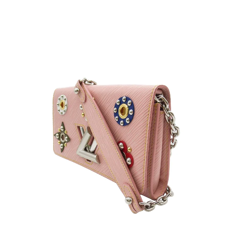 Louis Vuitton bags with a chain - link trim and a leather body for a modern edgeLOUIS VUITTON Epi Mechanical Flowers Twist MM Crossbody Bag