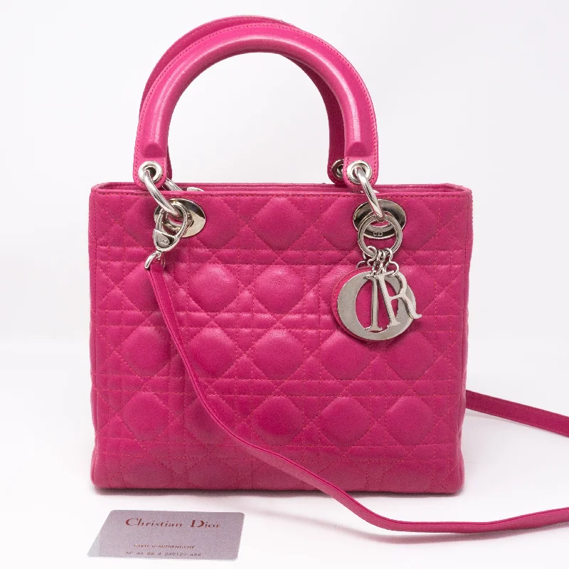 Christian Dior bags with a zip - top closure and multiple compartmentsLady Dior Medium Pink Leather