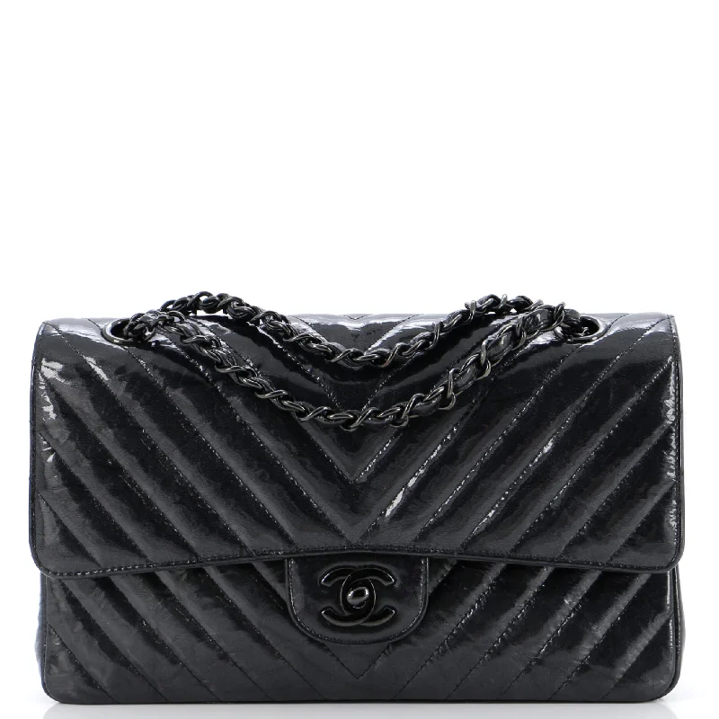 Christian Dior crossbody bags with a front - flap pocket for easy accessSo Black Classic Double Flap Bag Chevron Crinkled Patent Medium