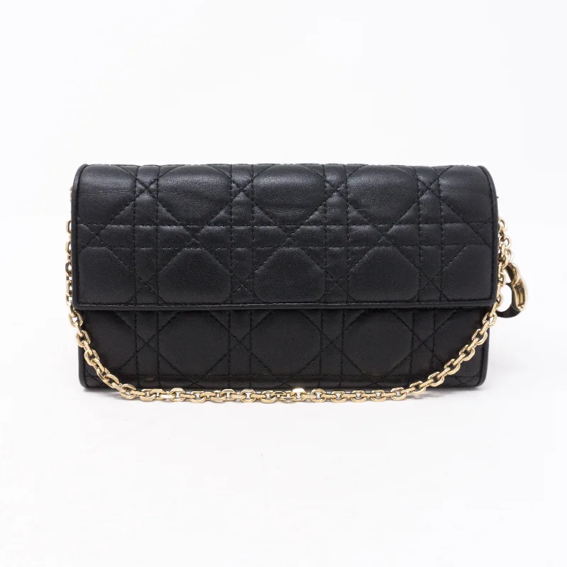 Christian Dior handbags with a snap - button closure and a decorative buckleLady Dior Wallet On Chain Black Leather