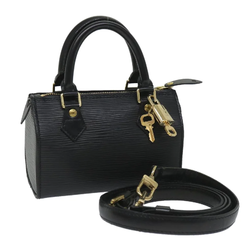 Louis Vuitton bags with a chain - link trim and a leather body for a modern edgeLOUIS VUITTON Epi Mini Speedy Hand Bag 2way SPO Black LV Auth 56796A