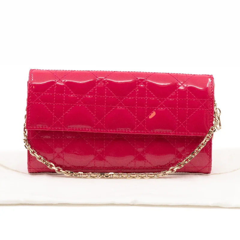 Christian Dior handbags with a back - pocket for quick storageLady Dior Wallet on Chain Pink Patent Leather