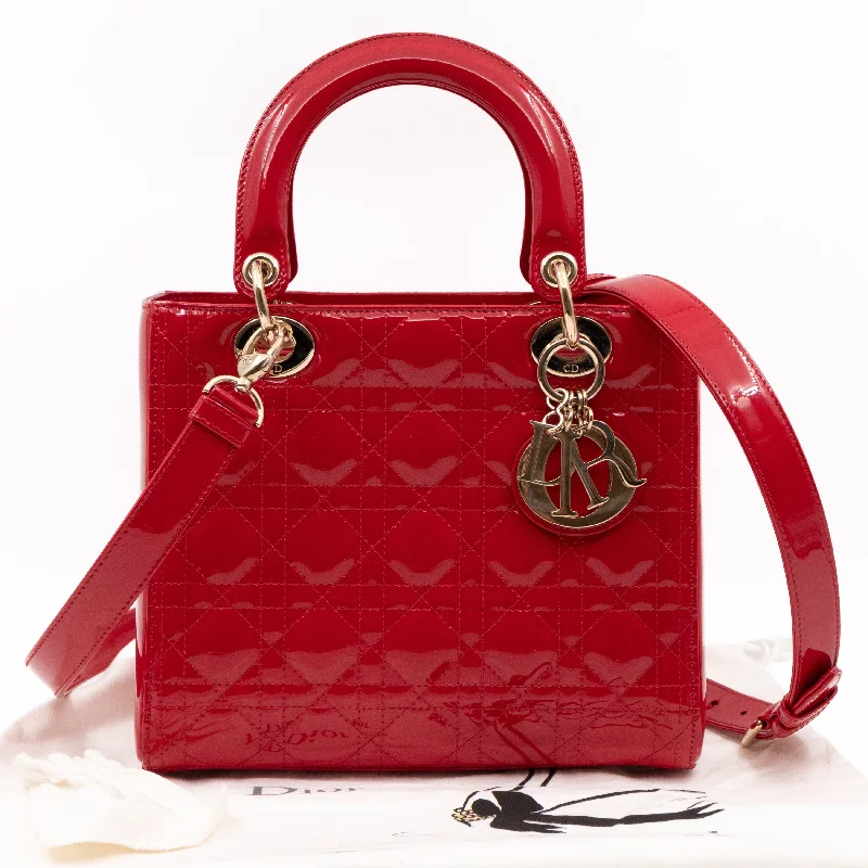 Luxury Christian Dior crossbody bags with a chain - link strapLady Dior Medium Red Patent Leather