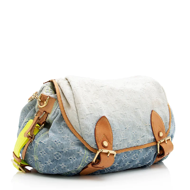 Louis Vuitton bags with a chain - link trim and a leather body for a modern edgeLouis Vuitton Limited Edition Monogram Denim Sunrise Hobo (21486)